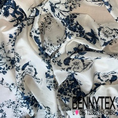 Voile coton imprimé floral champêtre pastel fond crème