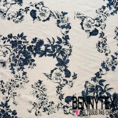 Voile coton imprimé floral champêtre pastel fond crème