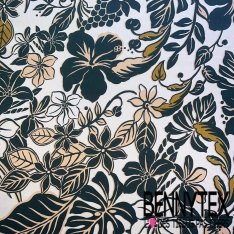 Satin viscose lourd imprimé digital floral stylisé vieux rose fond framboise écrasée