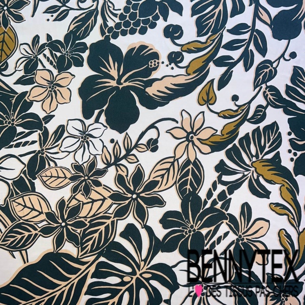 Satin viscose lourd imprimé digital floral stylisé vieux rose fond framboise écrasée