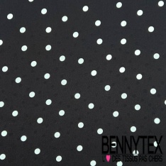 Fibranne viscose satinée imprimé digital baroque stylisé marine fond jacquard pois ton sur ton blanc cassé