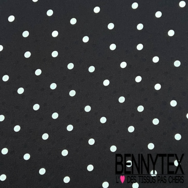 Fibranne viscose satinée imprimé digital baroque stylisé marine fond jacquard pois ton sur ton blanc cassé