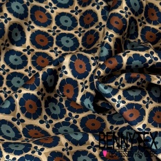 Satin viscose imprimé digital géométrique sable mouillé noir blanc cassé