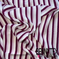 Satin viscose imprimé digital rayure verticale marine bleu charron blanc cassé