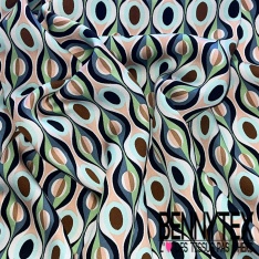 Fibranne viscose imprimé digital floral rétro fond bleu lavande