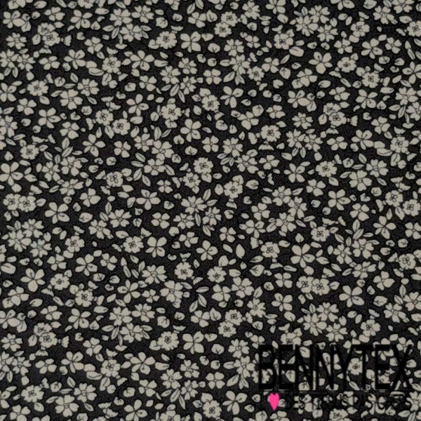 Fibranne viscose pachmina imprimé digital mini fleur champêtre blanc cassé fond noir