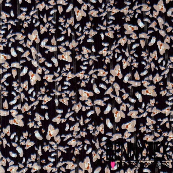 Fibranne viscose imprimé digital floral champêtre fine rayure verticale lurex argent fond bleu nuit