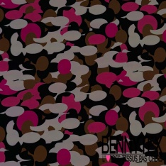 Twill polyester élasthanne mat imprimé seventie's rétro multilcolore pop