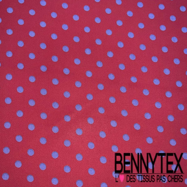 Crêpe viscose motif pois marine fond lie de vin