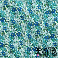 Coton double gaze imprimé digital eucalyptus fond blanc optique