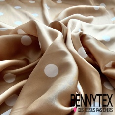 Satinette polyester motif pois blanc fond bordeaux