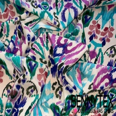 Fibranne viscose imprimé digital floral champêtre fine rayure verticale lurex argent fond bleu nuit