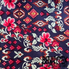 Crêpon viscose imprimé floral seventie's fond bleu klein