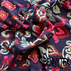 Crêpon viscose imprimé floral seventie's fond bleu klein