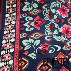 Crêpon viscose imprimé floral seventie's fond bleu klein