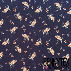 Crêpe viscose motif pois blanc fond marine