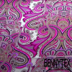 Fibranne viscose imprimé géométrique noir blanc cassé rayure lurex or argent verticale