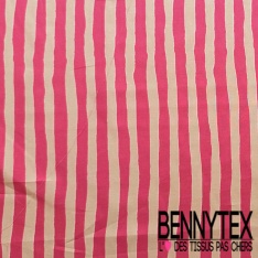 Popeline coton élasthanne digital floral champêtre fond crème