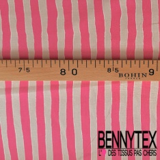 Popeline coton élasthanne digital floral champêtre fond crème