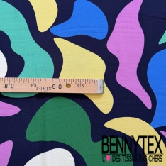 Crêpe viscose motif pois blanc fond marine