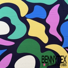 Crêpe viscose motif pois blanc fond marine