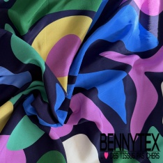 Crêpe viscose motif pois blanc fond marine