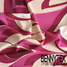 Mousseline viscose imprimé géométrique seventie's ocre bleu blanc cassé marine