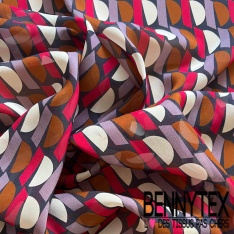 Crêpe voile viscose imprimé géométrique seventie's kaki olive noir anis fond blanc discret