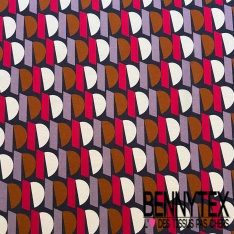 Crêpe voile viscose imprimé géométrique seventie's kaki olive noir anis fond blanc discret