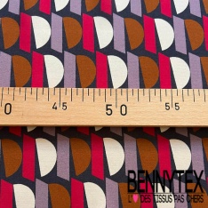 Crêpe voile viscose imprimé géométrique seventie's kaki olive noir anis fond blanc discret