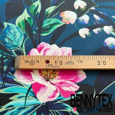 Satin coton élasthanne imprimé floral champêtre stylisé multicolore