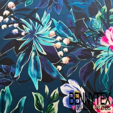 Satin coton élasthanne imprimé floral champêtre stylisé multicolore