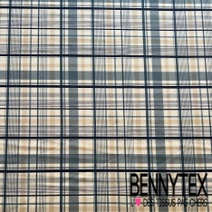 Voile soie coton imprimé abstrait strié baroque fond kaki foncé