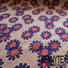 Voile coton élasthanne imprimé cachemire ton bleu fond blanc discret