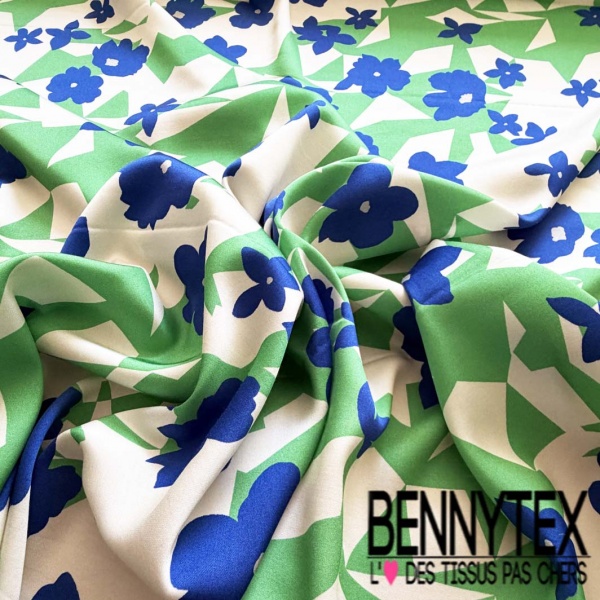 Satin viscose imprimé digital tie and die noir vert d'eau blanc discret