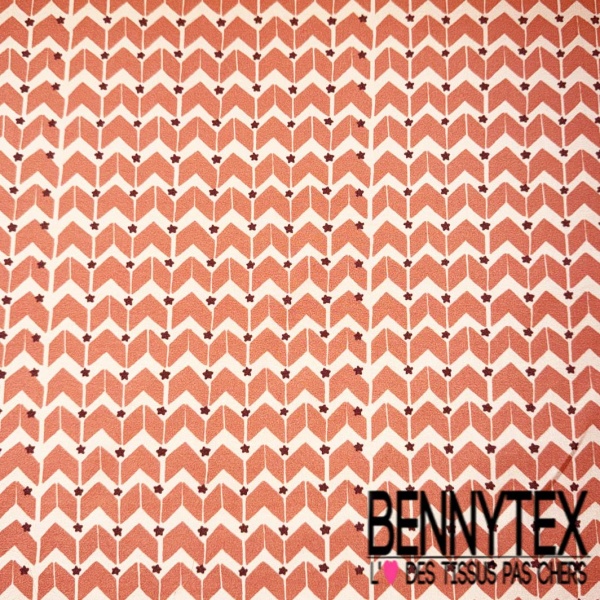 Fibranne viscose imprimé géométrique corail fond rose saumon pastel