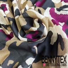 Voile coton imprimé floral navy fond crème