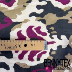 Voile coton imprimé floral navy fond crème