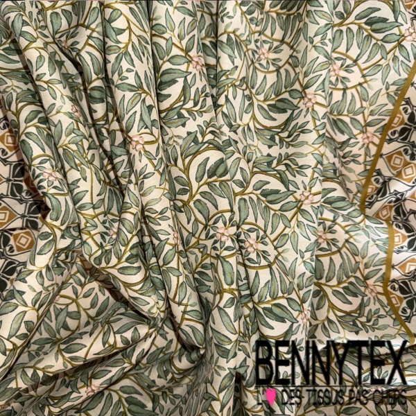 Fibranne viscose double base imprimé plante sauvage fond crème