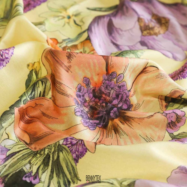 satin viscose double base fleurs haute couture valent