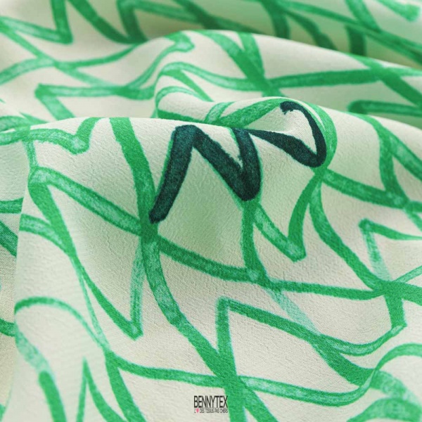 crepe viscose zigzag fond ecru blanc signature