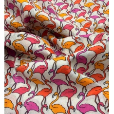 voile de coton flamant rose multicolor fond ecru