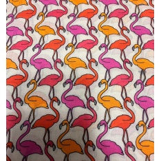 voile de coton flamant rose multicolor fond ecru