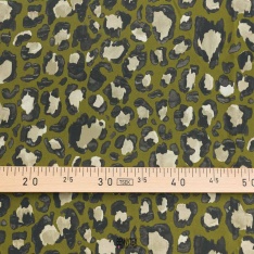 satin de viscose haute couture fond kaki dessin leo