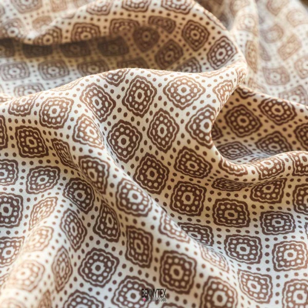 satin viscose dessin batique fond beige