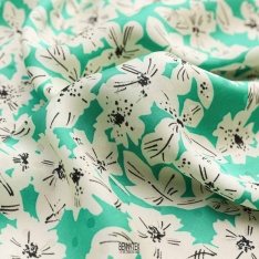 satin viscose fleurs et petit poids jacquard vert turquoise