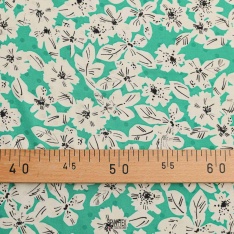 satin viscose fleurs et petit poids jacquard vert turquoise
