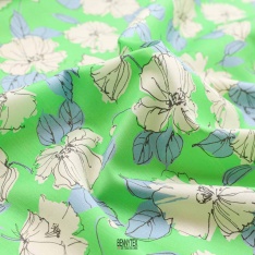 coton swiss satinée souple vert fluo fleurs moyenne