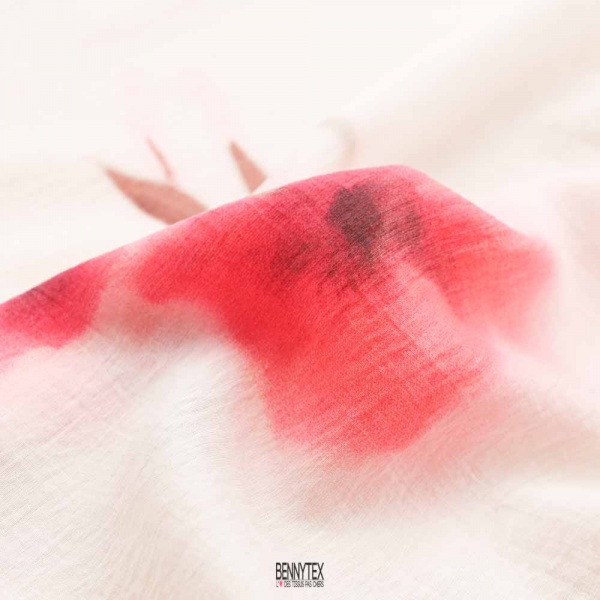 voile viscose polyamide fleurs rouge