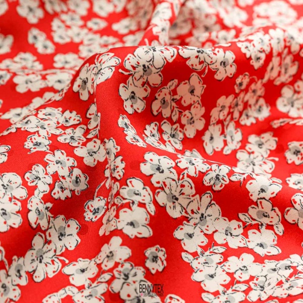 viscose satiné ton sur ton petit poids fond rouge petite fleurs